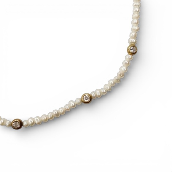 ADINA EDEN 14K Gold Plated Sterling Silver Freshwater Pearl & CZ Choker Necklace - Picture 8 of 14